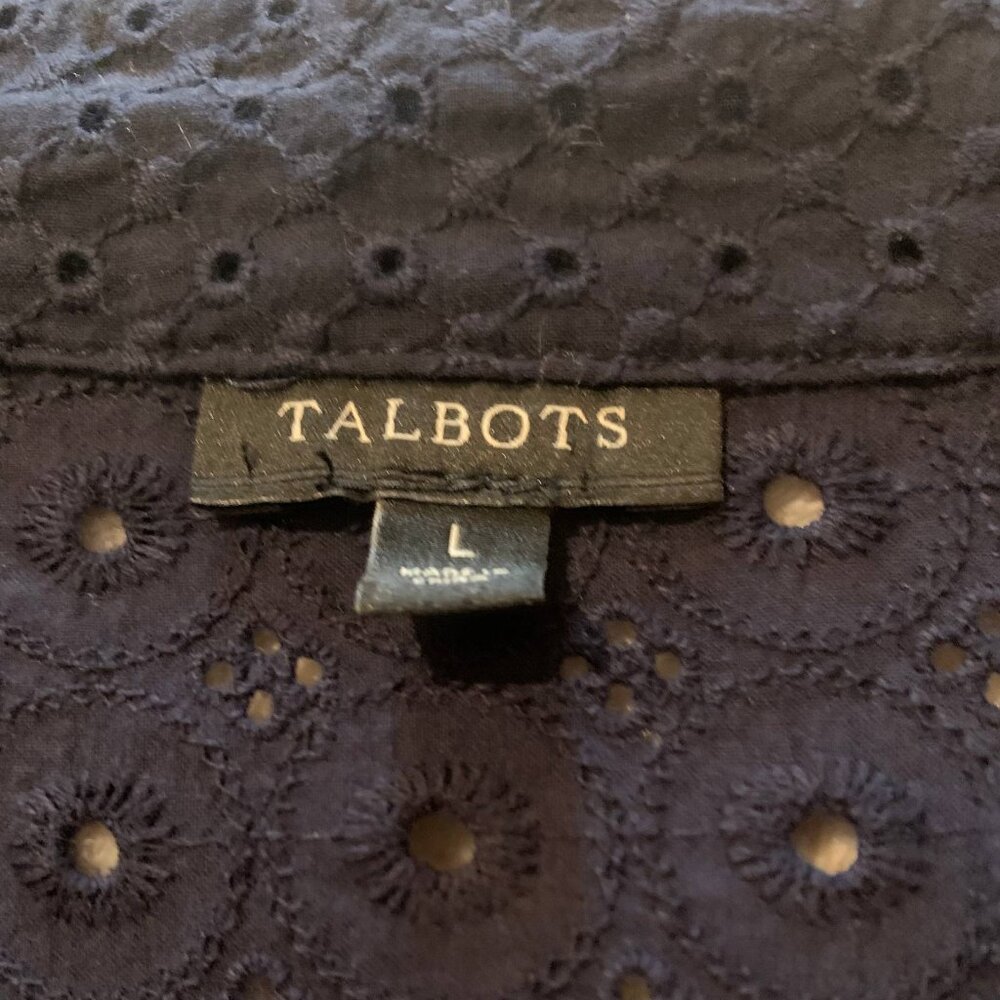 Navy Eyelet Cotton Tunic – Talbots – 3/4 Sleeve – L - Picture 9 of 10
